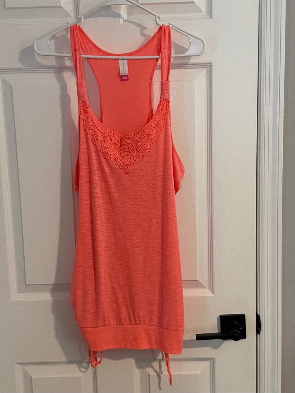 No Boundaries Bright Coral Crochet-Trim Tank Top